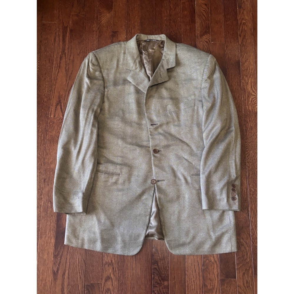 Canali Sport Coat Mens 40R 50R Tan Herringbone Bamboo Rayon Blazer Made Italy